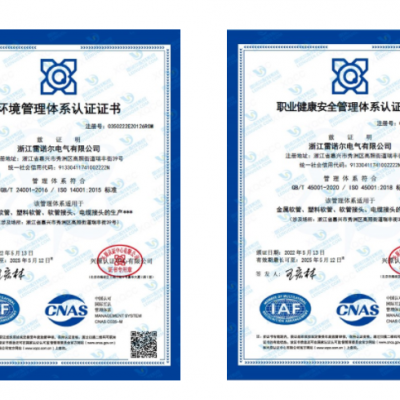 雷諾爾電氣順利通過ISO14001和ISO45001環(huán)境、安全管理體系認(rèn)證